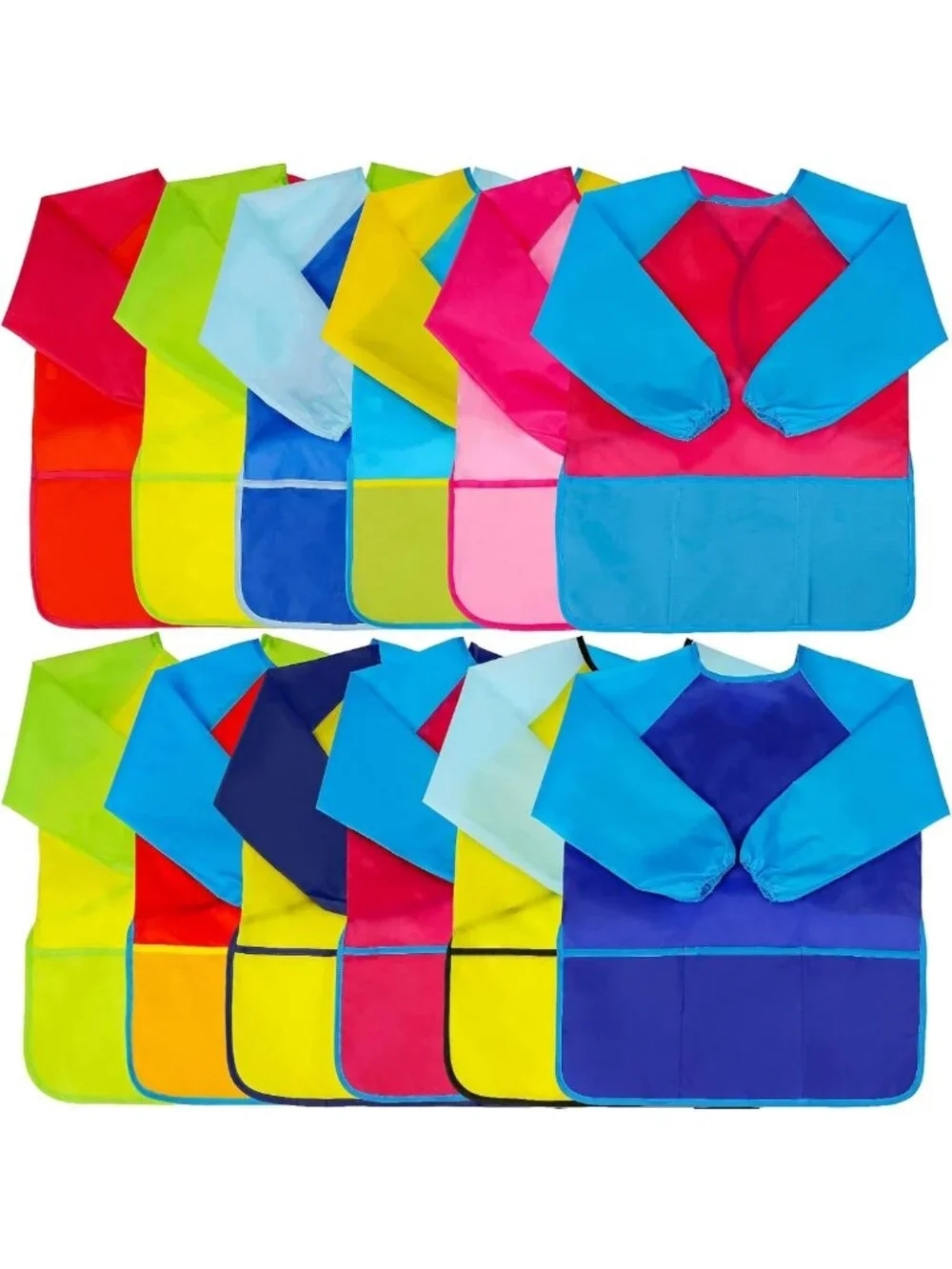 12 Pack Kids Art Smocks - Waterproof Painting Aprons with Long Sleeves & Pockets